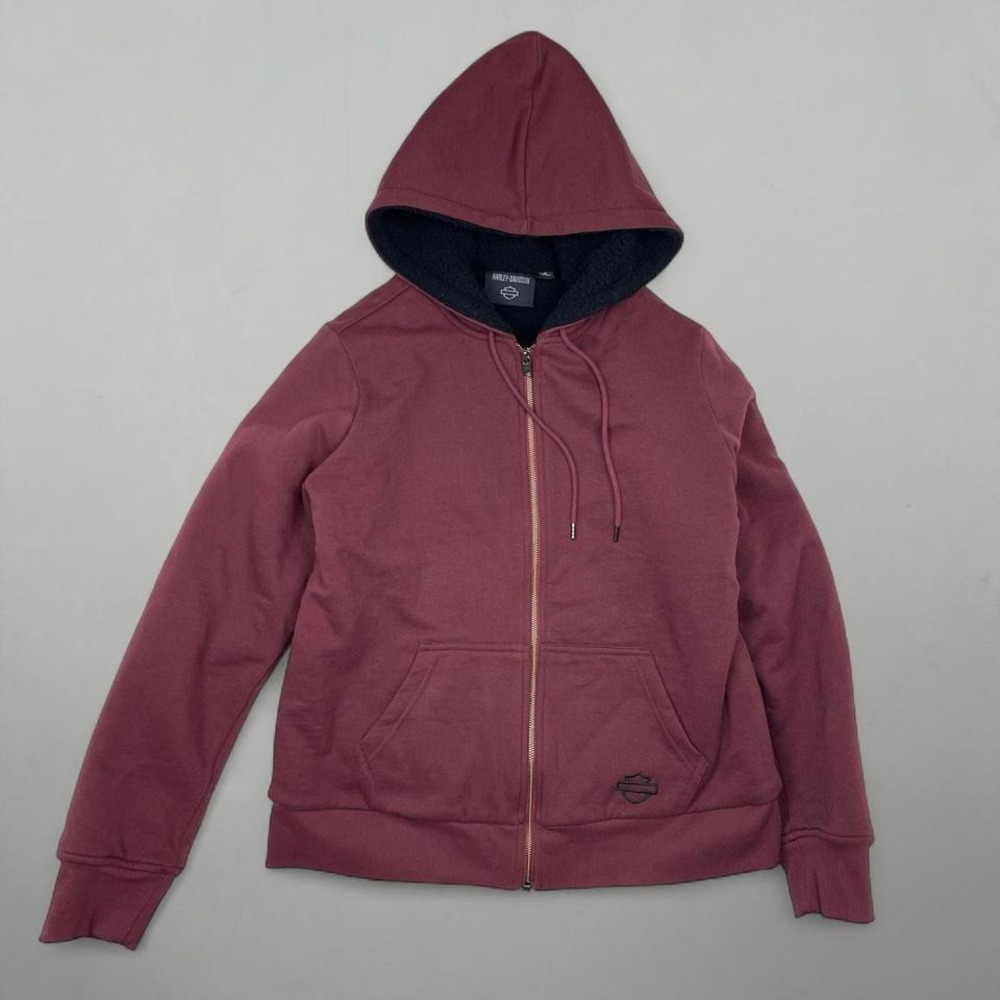 Y2K Harley Davidson Fleece Sweatshirt Burgundy Women's XL Grunge Biker Sherpa